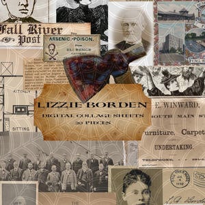 Lizzie Borden Digital Ephemera Pack | JPEG, PDF | 20 True Crime Victorian Images & Documents | Macabre Gothic Junk Journal Scrapbook Supply