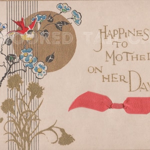 2 Art Nouveau Oriental-Themed Colorful Birds and Flowers Mother's Day Cards Instant Download,