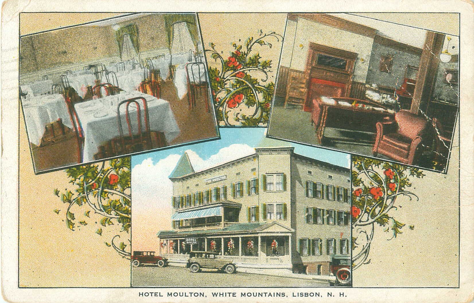 Lisbon New Hampshire Postcard Hotel Moulton 3 Views White Etsy
