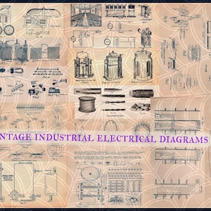 Diagramas eléctricos industriales, ilustraciones para collage, diarios basura: esquemas de la era de Thomas Edison (descarga digital en PDF)