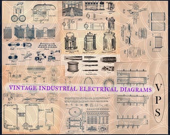 Industrial  Electrical Diagrams,Illustrations for Collage, Junk Journals: Thomas Edison-Era Schematics (Digital Download PDF)