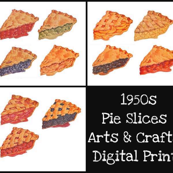 Vintage 1950s Fruit Pie Slices, 11 Midcentury Modern Images, Digital Download for Altered Book, Junk Journal, Collage