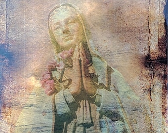 Virgin Mary Faux Tintype Print • Our Lady of Guadalupe 2x3 Art Portrait • Alternative Photography Style Catholic Religious Icon