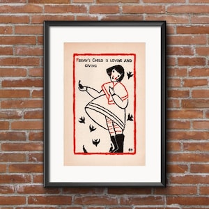 Friday&#39;s Child Art Deco Print | Vintage 1930s Nursery Rhyme Digital Download | PNG | Minimalistic Red & Black Graphic Art
