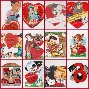 Vintage San Valentín DIGITAL DESCARGAR Perro, Gato, Animales, Niños
