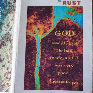 Scripture in Rust Mini Christian Zine | Religious Images on Weathered Steel | Spiritual Art & Faith Booklet for Devotion