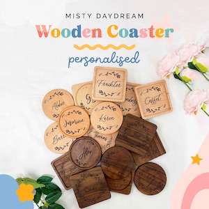 Personalised Engraved Wood Coaster Customised Wooden Coasters Custom Name Wedding Favours Gift Ideas