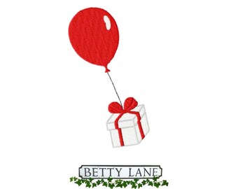 AC Balloon with Present Embroidery Design in 9 Formats.  For the 4x4 & 5x7 hoop. {BL239}