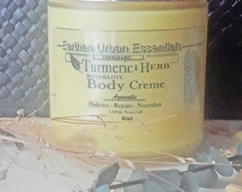Turmeric & Herb Body Creme, Organic, Dry Skin Cream, Moisturizer, Eczema, Acne, Turmeric Lotion, dark spots, Ayurvedic 8oz