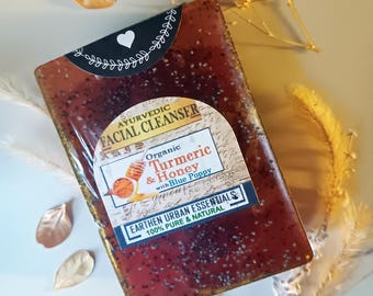 ターメリック＆ハニーニキビ洗顔石鹸：脂性肌、ニキビができやすい肌、混合肌、ターメリック石鹸、洗顔料、アーユルヴェーダ