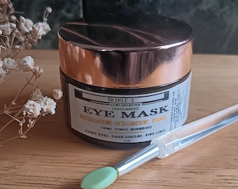 Mascarilla orgánica para ojos - Triple C: cafeína, betacaroteno, vitamina C, arrugas, líneas finas, hinchazón de ojos, patas de gallo, vegana, Ayurveda