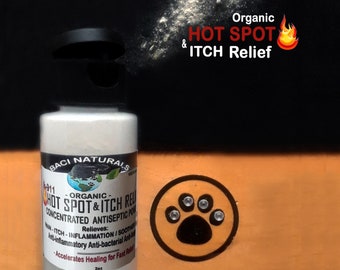 Organic Hot Spot Powder w/ Turmeric for Dogs , Dog Dermatitis, Anti-itch, wound healing, wet eczema, Hot Spots,  Ayurvedic Dog wellness