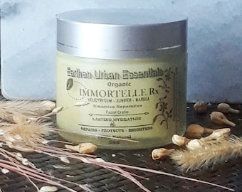 Crema facial reparadora de helicriso orgánico: Ayurveda, siempreviva, cúrcuma, antienvejecimiento, cicatrices, manchas oscuras, acné, piel seca, piel sensible, 2 oz