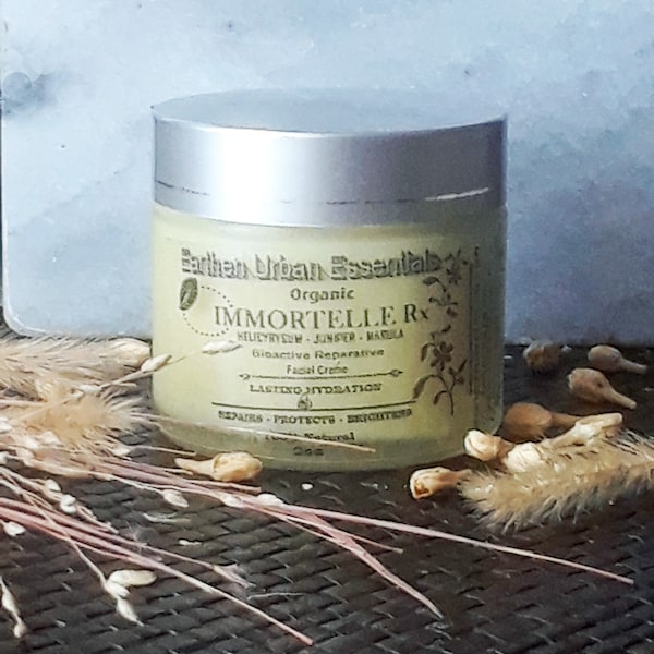 Crème visage réparatrice à l'hélichryse bio : ayurveda, immortelle, curcuma, anti-âge, cicatrices, taches brunes, acné, peau sèche, peau sensible 60 g