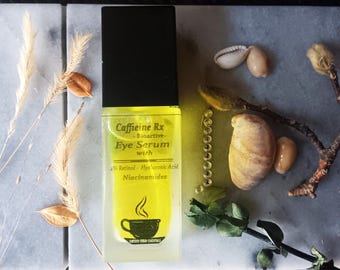 Suero para ojos con cafeína orgánica, suero para ojos con retinol, ácido hialurónico, niacinamidas, vegano, líneas de expresión, bolsas en los ojos, ojeras, antienvejecimiento.