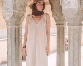 Boho Long Kaftan/Off White Goddess Dress/Maxi Free Dress/Priest Sleeveless Dress/Fairy Sleeveless Dress