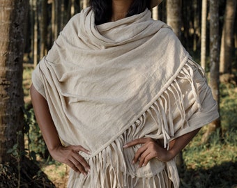 Fringe Boho Shawl/Natural Beige Shawl/Summer Cover Up/Cotton Boho Scarf