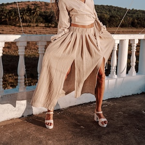 Boho Cotton Skirt with Slits and Pockets