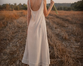 White Goddess Dress/Open Back Dress/Tank Maxi Dress/Long Boho Dress/Off White