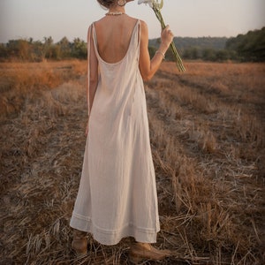 Vestido de diosa blanca/vestido de espalda abierta/vestido maxi sin mangas/vestido boho largo/blanco apagado