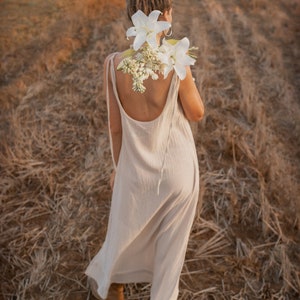 White Goddess Dress/Open Back Dress/Tank Maxi Dress/Long Boho Dress/Off White image 5