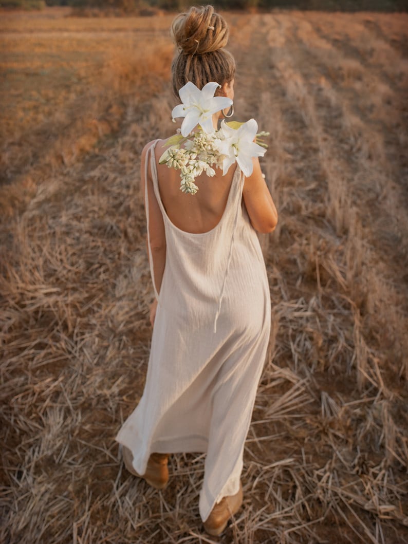 White Goddess Dress/Open Back Dress/Tank Maxi Dress/Long Boho Dress/Off White image 5