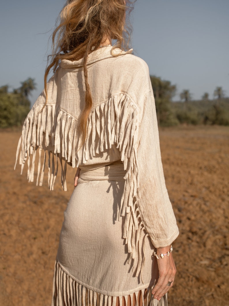 Fringe Shirt and Fringe Wrap Skirt/Set of two/Boho Set/Bohemian Outfit/Gipsy Shirt/Gipsy Skirt image 6