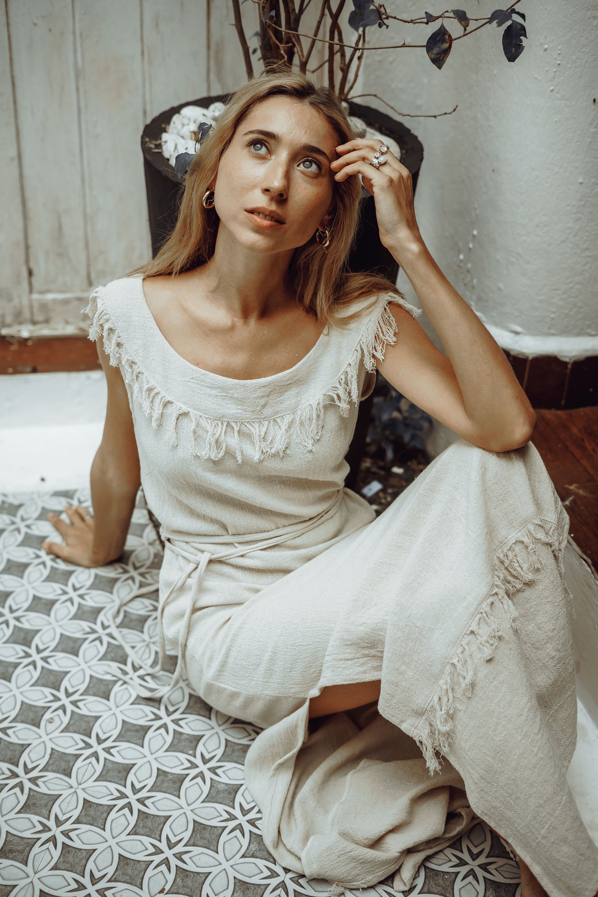 strapless open back dress White Ibiza dress  Cary Fragueiro