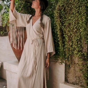 White Goddess Dress/Wrap Bohemian Dress/Long Wrap Dress/Ceremony Dress/Shamanic Dress/Off White image 2