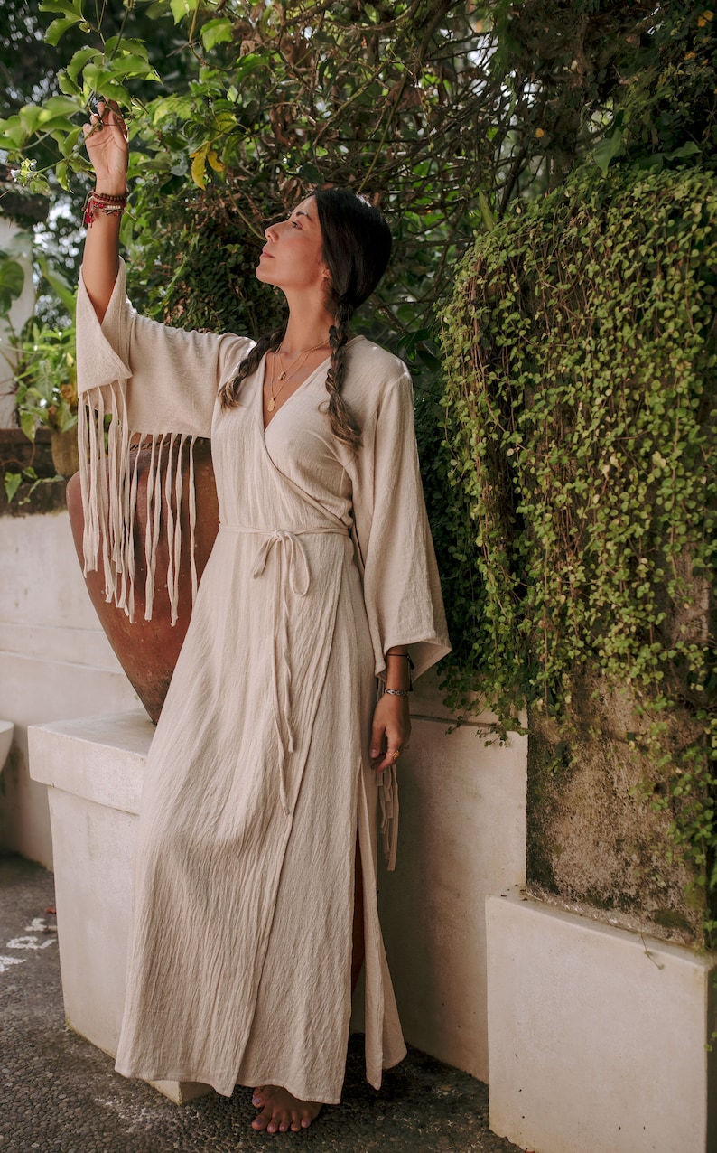 White Goddess Dress/Wrap Bohemian Dress/Long Wrap Dress/Ceremony Dress/Shamanic Dress/Off White image 2