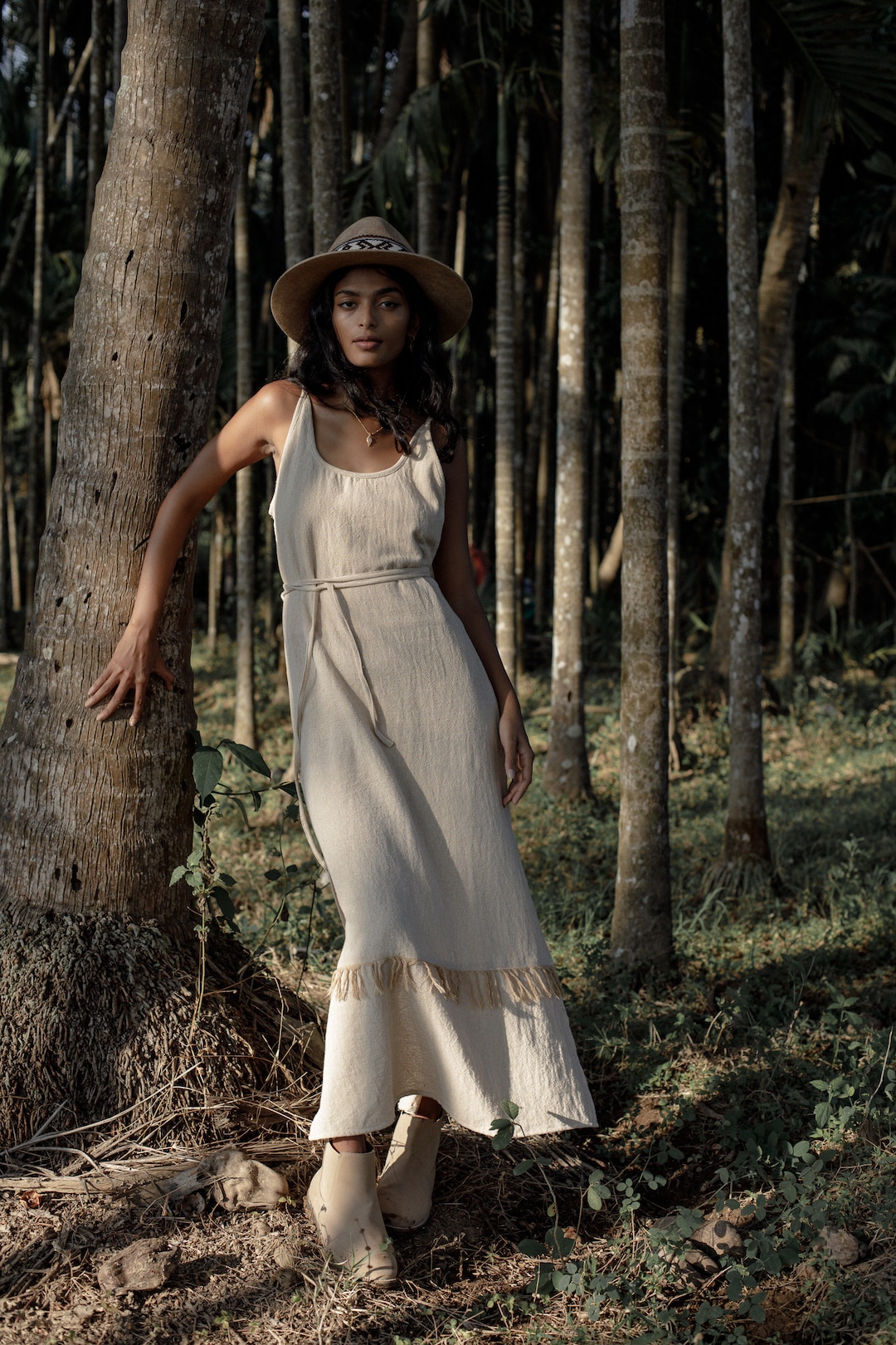 boho dress sleeveless Maxi Boho Dress/Long Sleeveless Cotton Dress/Slip Bohemian Dress/Natural Beige Tank Dress