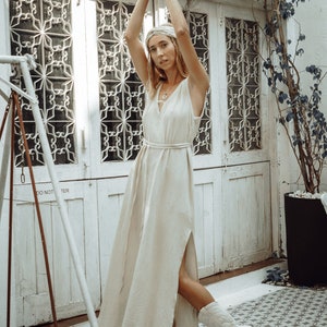 White Goddess Dress/Straight Open Back Dress/Long Slip Dress/Ceremony Dress/Maxi Boho Dress/Off white image 5