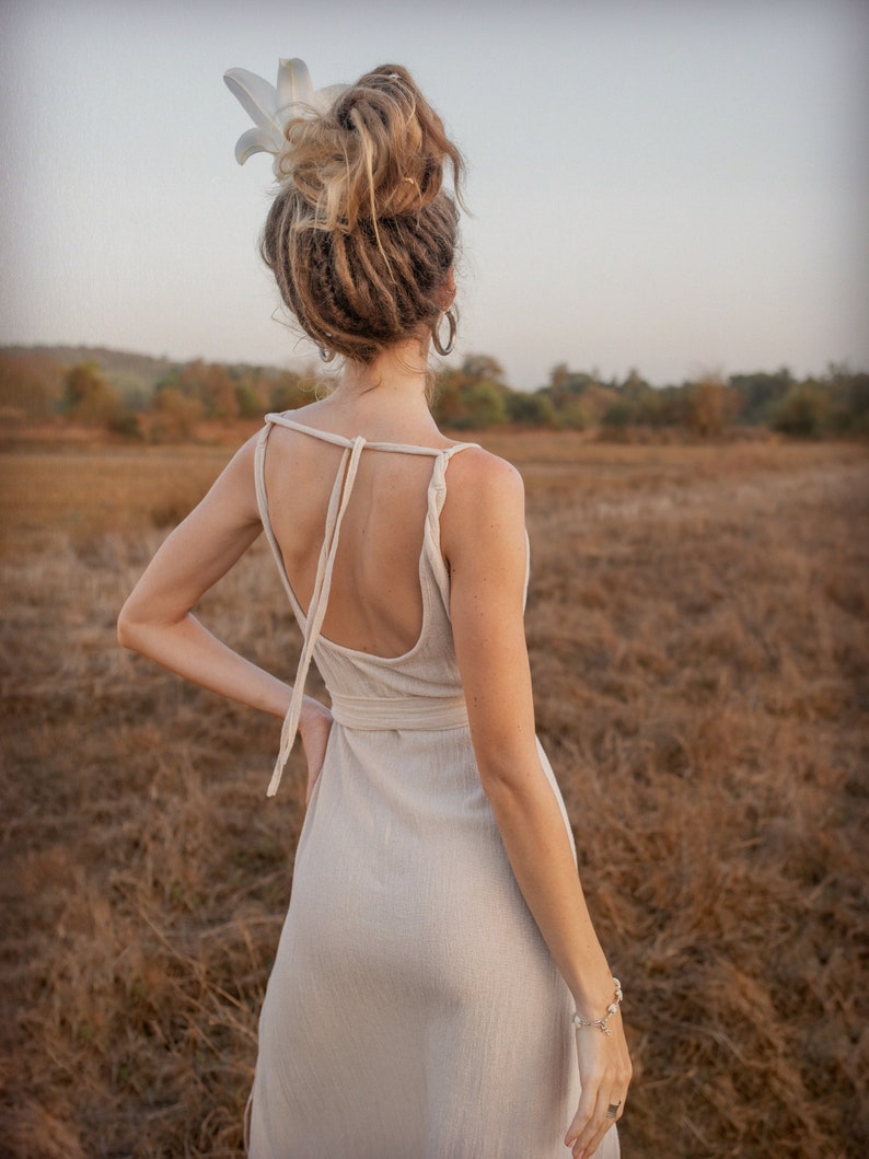 White Goddess Dress/Open Back Dress/Tank Maxi Dress/Long Boho Dress/Off White image 7