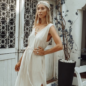 White Goddess Dress/Straight Open Back Dress/Long Slip Dress/Ceremony Dress/Maxi Boho Dress/Off white image 6