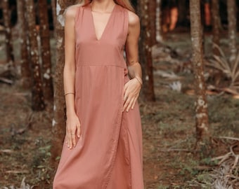 Abito lungo boho: abito lungo in cotone biologico con scollo a V