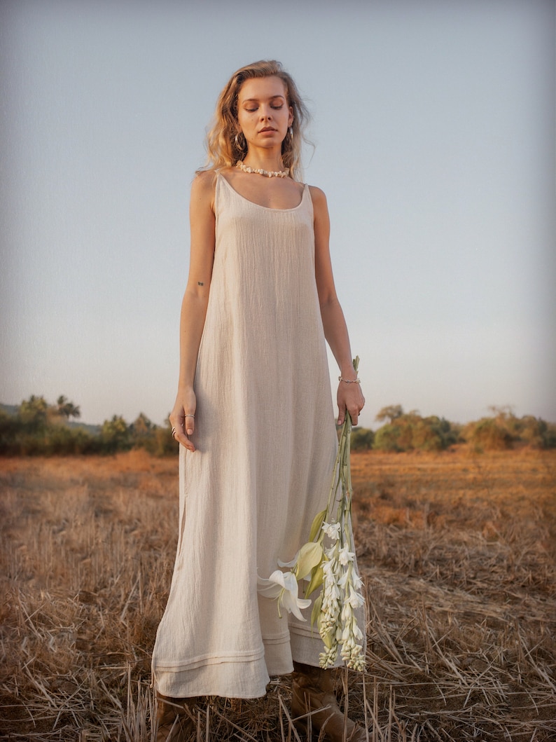 White Goddess Dress/Open Back Dress/Tank Maxi Dress/Long Boho Dress/Off White image 2