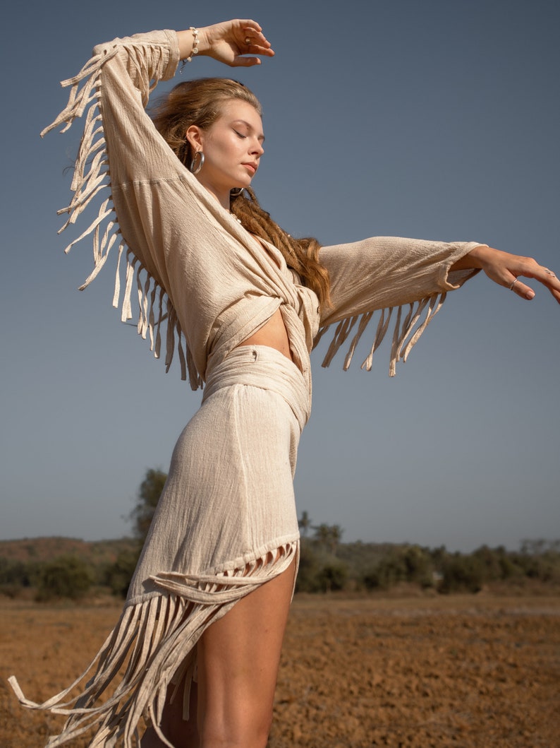 Bohemian Raw Cotton Blouse/Oversize Boho Shirt/Fringe Cotton Shirt/Festival Fashion/Organic Clothing/4 colours image 3