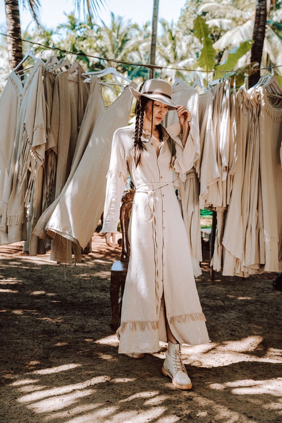 Beige Bohemian Maxi Dress/white Goddess Dress/maxi Shirt Beige Bohemian Maxi Dress/white Goddess Dress/maxi Shirt
