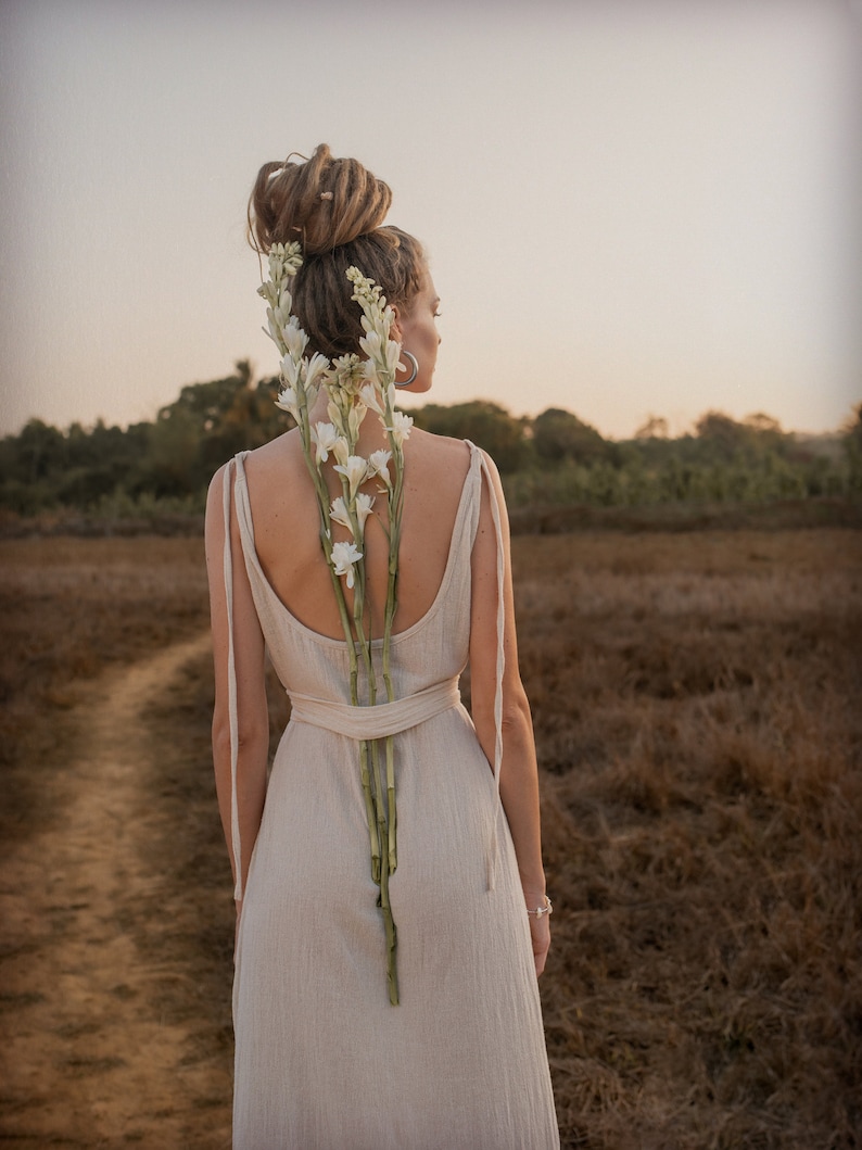 White Goddess Dress/Open Back Dress/Tank Maxi Dress/Long Boho Dress/Off White image 6