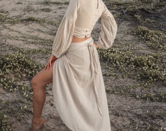Boho Wrap Skirt/White Assymetric Bohemian Skirt/Wedding Clothing/Beach Summer Skirt/Goddess Dress