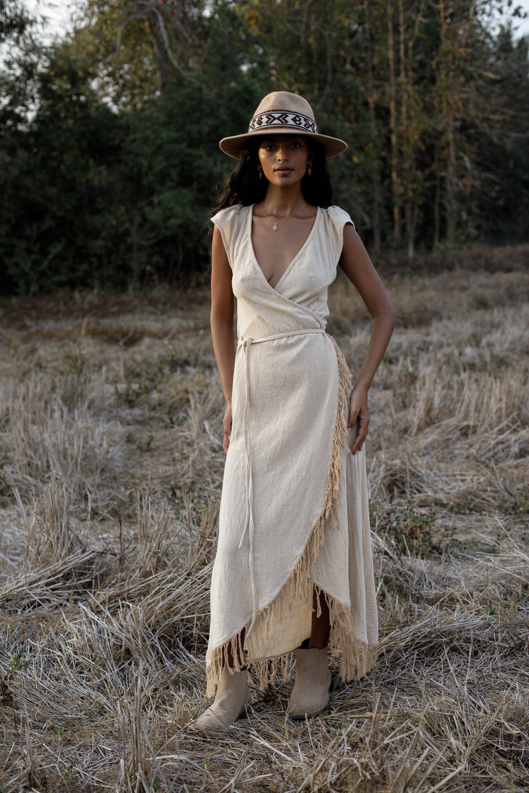 Fringe Wrap Dress/beige Wrap Dress/boho Summer Dress/natural Clothing - Etsy