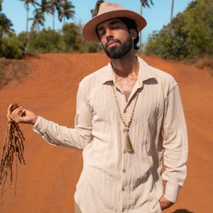 Beige Men Shirt/Comfy Shirt for Men/Men Clothing/Button Shirt Men/Long Sleeve Shirt/Oversize