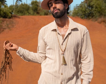 Beige Men Shirt/Comfy Shirt for Men/Men Clothing/Button Shirt Men/Long Sleeve Shirt/Oversize