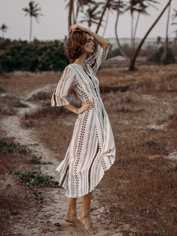 Vestido boho wrap / patrón kimono vestido / bata de algodón | Etsy España