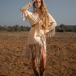 Fringe Shirt and Fringe Wrap Skirt/Set of two/Boho Set/Bohemian Outfit/Gipsy Shirt/Gipsy Skirt image 3