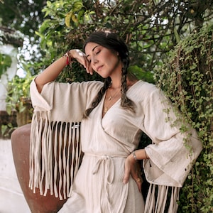 White Goddess Dress/Wrap Bohemian Dress/Long Wrap Dress/Ceremony Dress/Shamanic Dress/Off White image 4