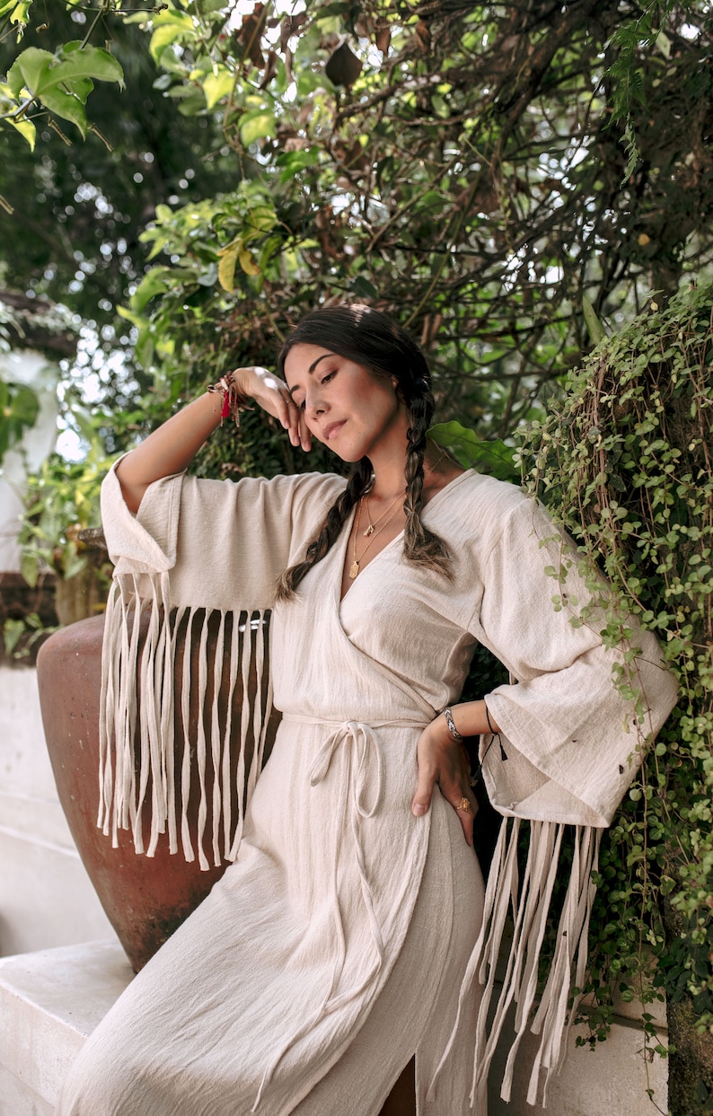 White Goddess Dress/Wrap Bohemian Dress/Long Wrap Dress/Ceremony Dress/Shamanic Dress/Off White image 4