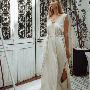 White Goddess Dress/Straight Open Back Dress/Long Slip Dress/Ceremony Dress/Maxi Boho Dress/Off white image 4