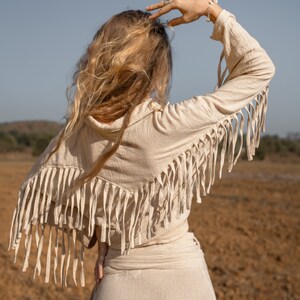 Bohemian Raw Cotton Blouse/Oversize Boho Shirt/Fringe Cotton Shirt/Festival Fashion/Organic Clothing/4 colours White