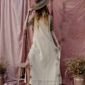 Maxi Boho Dress/Long Open Back Dress/Slip Beige Dress/Natural Clothing